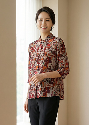 엠플BL - 풍기인견 칠부소매 블라우스(레드)