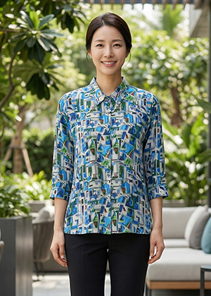 엠플BL - 풍기인견 칠부소매 블라우스(블루)