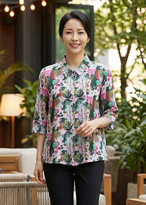 애순BL - 풍기인견 칠부소매 블라우스(핑크)