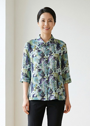 애순BL - 풍기인견 칠부소매 블라우스(그린)