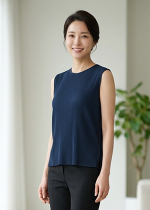 윤희BL- 풍기인견 플리츠 나시 블라우스(네이비)