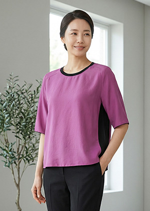 바로BL - 풍기인견 칠부소매 블라우스(라벤더)