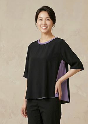 바로BL - 풍기인견 칠부소매 블라우스(블랙)