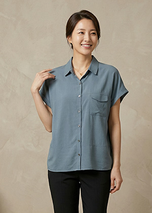 헤지스BL - 풍기인견 루즈핏 블라우스(블루)