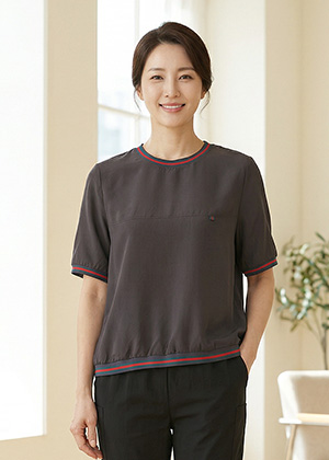 삼색BL - 풍기인견 배색 블라우스(그레이)