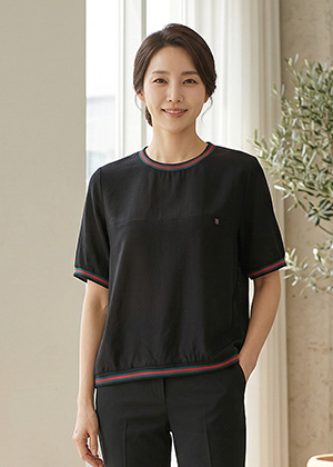 삼색BL - 풍기인견 배색 블라우스(블랙)