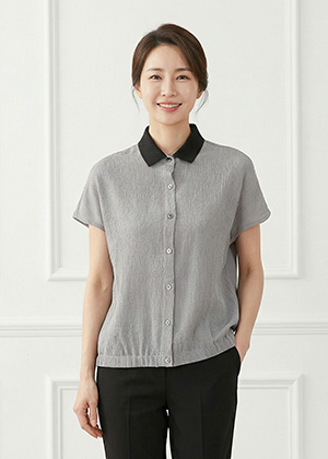 메가BL - 풍기인견 배색카라 블라우스(그레이)