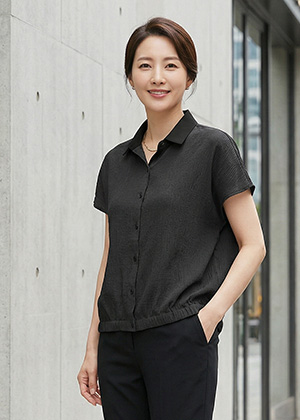 메가BL - 풍기인견 배색카라 블라우스(블랙)