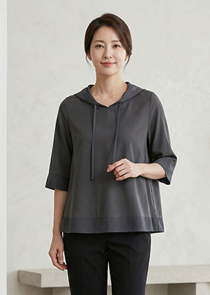 크롱BL - 풍기인견 후드 블라우스(그레이)