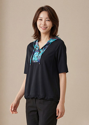 사이버BL - 풍기인견 후드 블라우스(네이비)