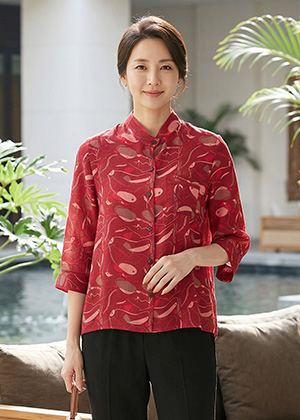 오브리BL - 풍기인견 칠부소매 블라우스(핑크)