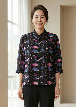 오브리BL - 풍기인견 칠부소매 블라우스(블랙)