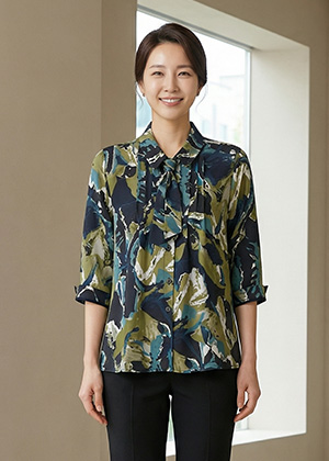 폭스BL - 풍기인견 칠부소매 블라우스(카키)