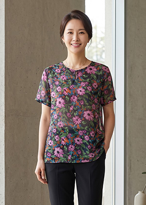 플라워 앞단추 반팔 인견 블라우스(야생화)