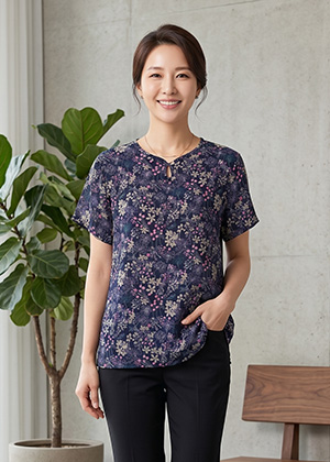 플라워 앞단추 반팔 인견 블라우스(들꽃)