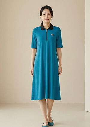 요노OPS - 풍기인견 배색카라 원피스(블루)