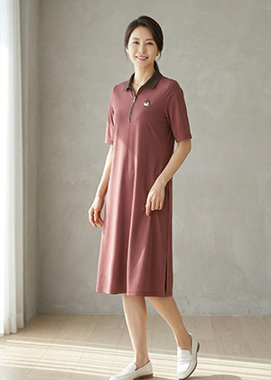 요노OPS - 풍기인견 배색카라 원피스(버건디)