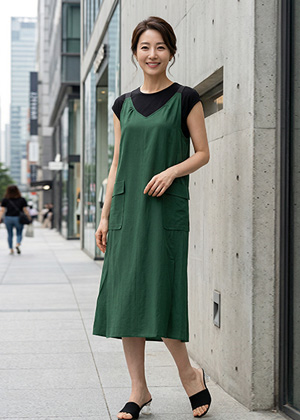리빙OPS - 풍기인견 뷔스티에 원피스(그린)