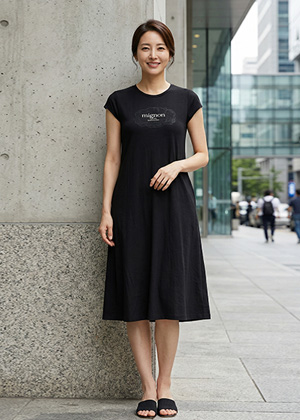 미뇽OPS - 풍기인견 캡소매 원피스(블랙)