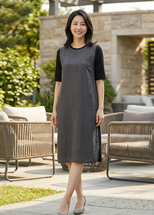 미희OPS - 풍기인견 린넨 배색 원피스(그레이)