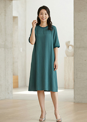 샤트렌OPS - 풍기인견 칠부배색 원피스(그린)