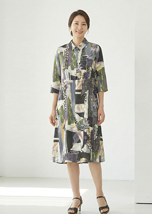 콜라겐OPS - 풍기인견 칠부소매 원피스(퍼플)