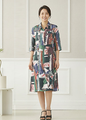 콜라겐OPS - 풍기인견 칠부소매 원피스(핑크)