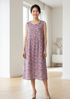 나시 주름 인견 원피스(주홍꽃)