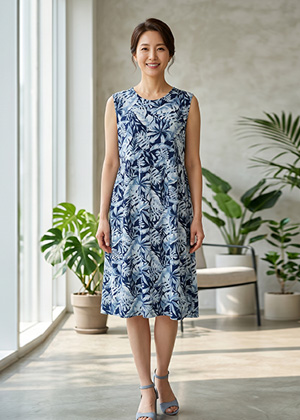 나시 다이마루 인견 원피스 26 (블루나뭇잎)